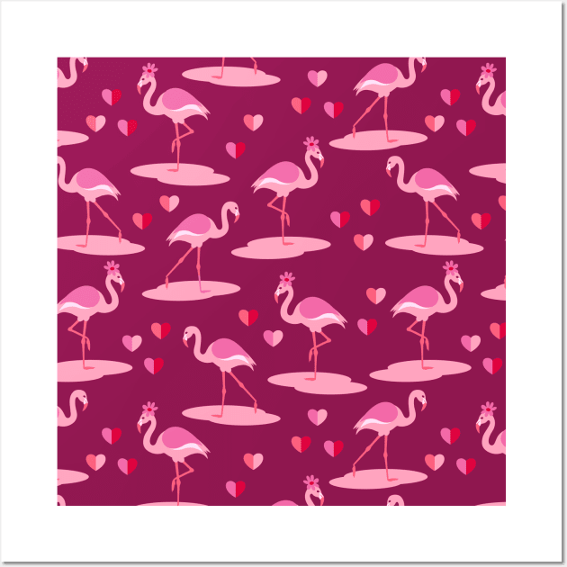 Valentine's Flamingo in Love burgundy Wall Art by Dana Du